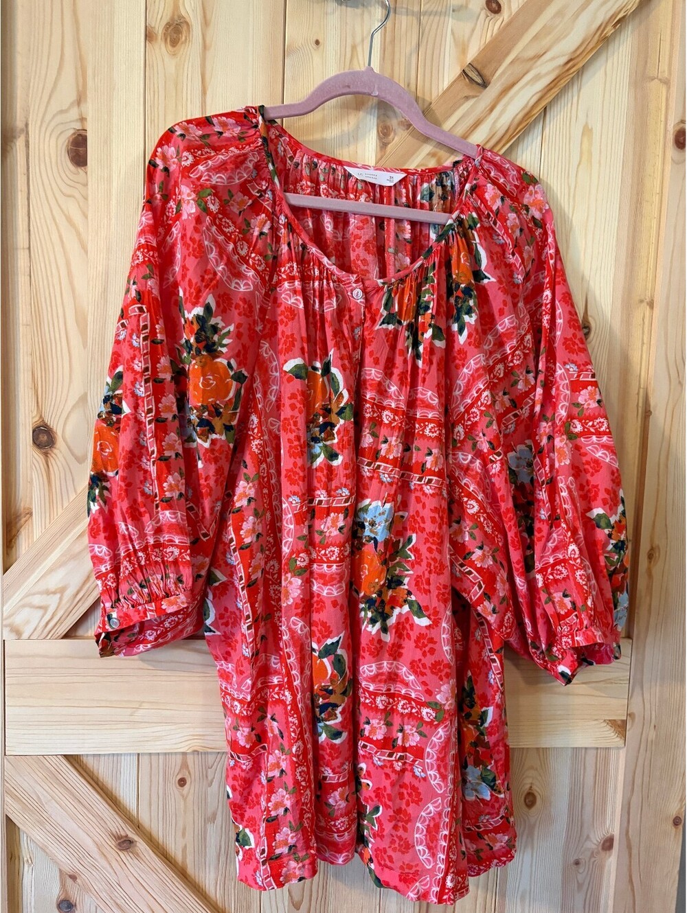 Lauren Conrad 3X Red Floral Bohemian Peasant Blouse